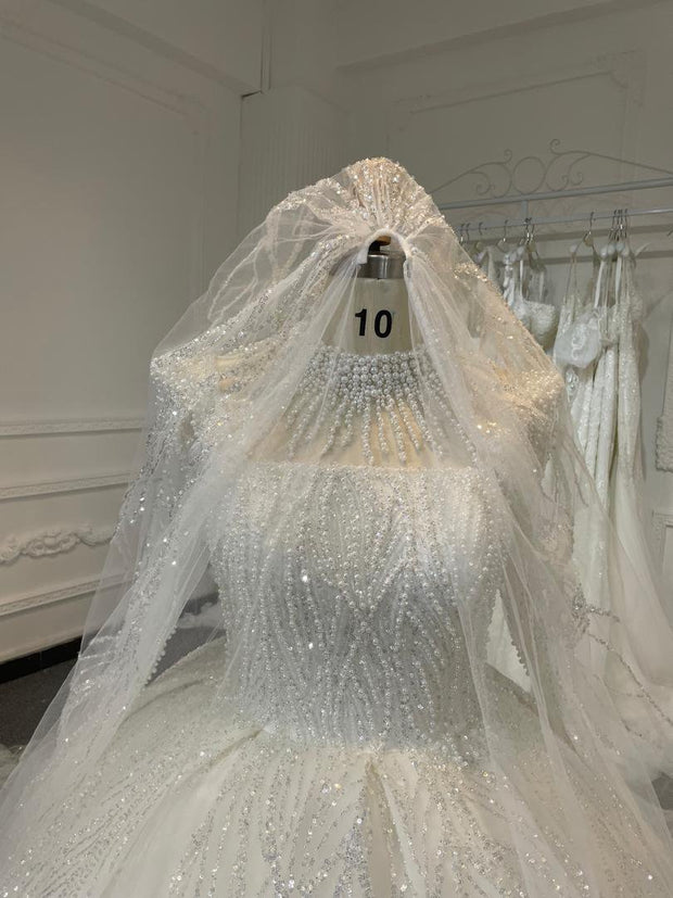 BYG24-26 PEARL BEADED BALL GOWN WEDDING DRESS