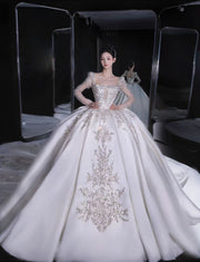 DIVINE 04 A VINTAGE HEAVY-DUTY WEDDING RESSS WITH LONG SATIN SLEEVES