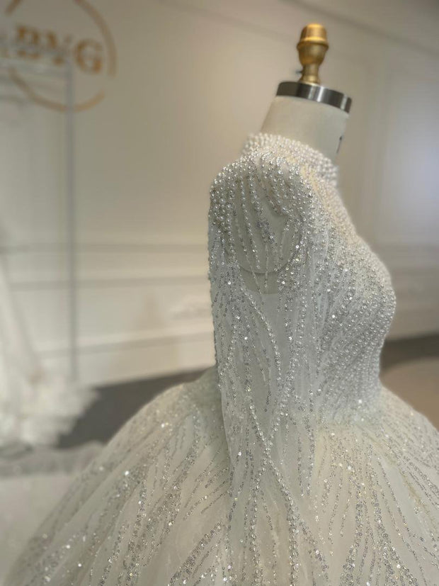 BYG24-26 PEARL BEADED BALL GOWN WEDDING DRESS