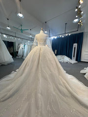 BYG24-21 GLAMOROUSLY BRANCH LACE LONG SLEEVES BALL GOWN WEDDING DRESS