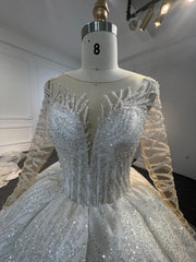 BYG24-21 GLAMOROUSLY BRANCH LACE LONG SLEEVES BALL GOWN WEDDING DRESS