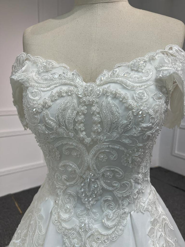 BYG#A9003 off the shoulder glitter tulle A line wedding dress