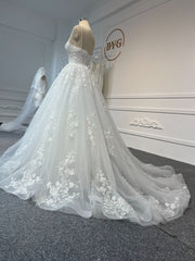 BYG#Y2304 LACE BEADINGS A LINE WEDDING DRESS WITH SMALL SHOULDER STRAP.