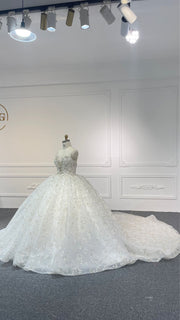M0525A Strapless three-dimensional diamond decoration, LUXURY HEAVY BEADING BALL GOWN