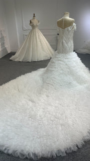 BYG24-6 LUXURY MERMAID WEDDING DRESS WITH BUBBLE HEM with 1.5 meters