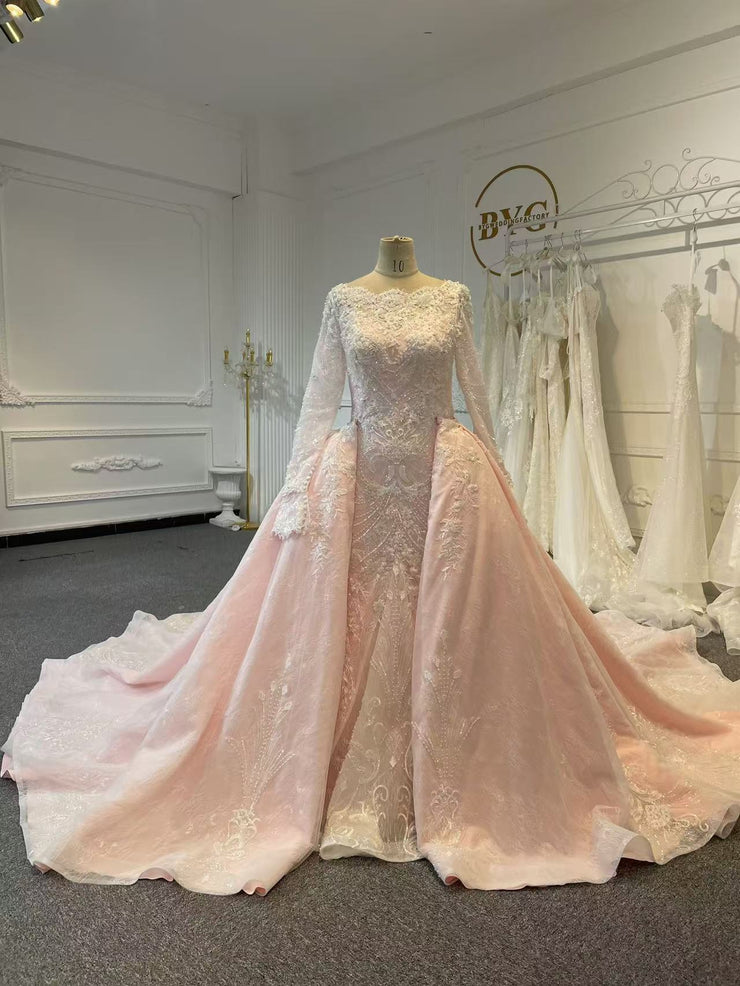 BYG24-30 MUSLIM PINK FLOWER LACE MERMAID WEDDING DRESS EU44 BYG24-30 MUSLIM PINK FLOWER LACE MERMAID WEDDING DRESS EU44