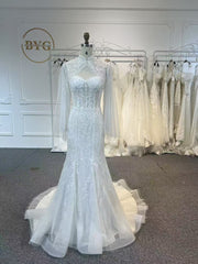 BYG504 A MERMAID DRESS PAIRED WITH A SMALL COAT.