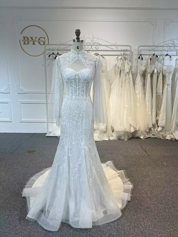 BYG504 A MERMAID DRESS PAIRED WITH A SMALL COAT.