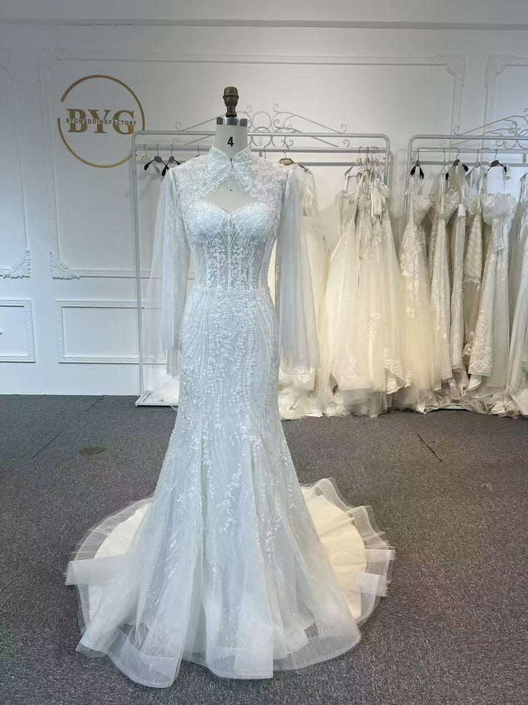 BYG504 A MERMAID DRESS PAIRED WITH A SMALL COAT.
