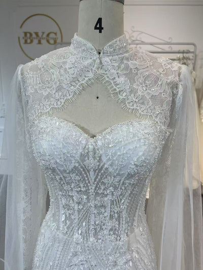 BYG504 A MERMAID DRESS PAIRED WITH A SMALL COAT.