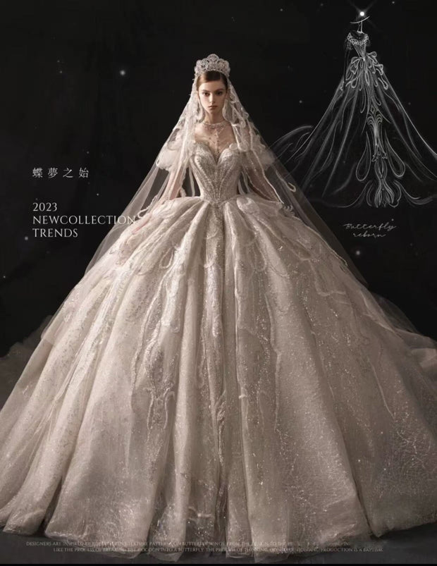 DIVINE 05 REGAL SHEER CORSET WITH AN INNER V PATTERN BALL GOWN