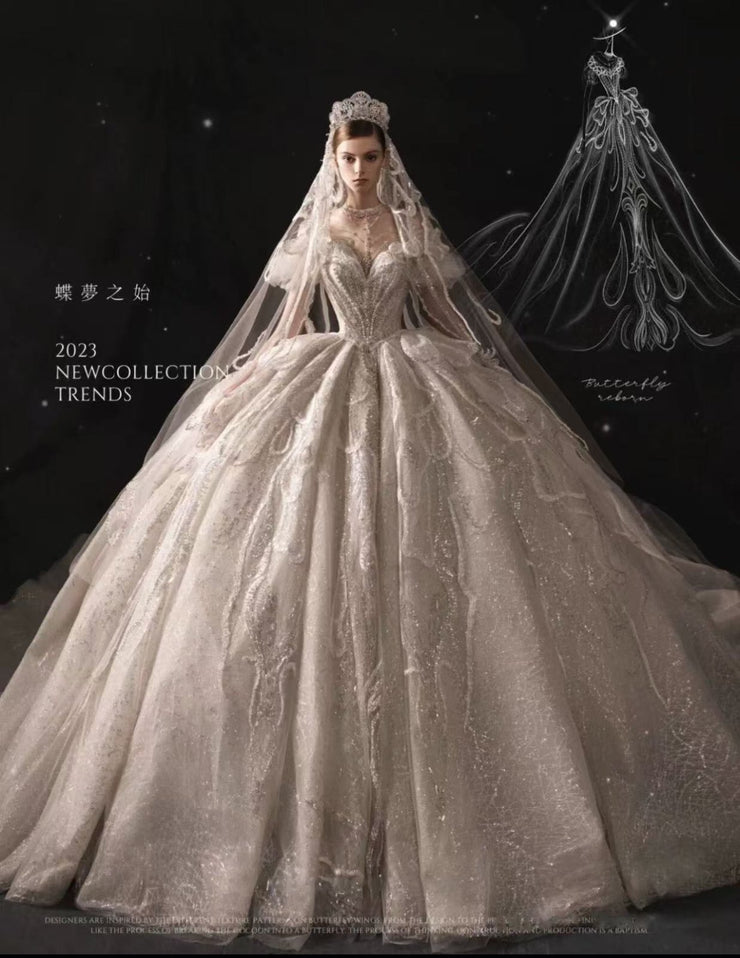 DIVINE 05 REGAL SHEER CORSET WITH AN INNER V PATTERN BALL GOWN