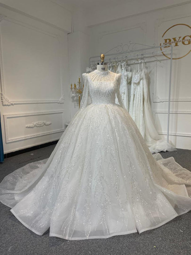 BYG24-26 PEARL BEADED BALL GOWN WEDDING DRESS