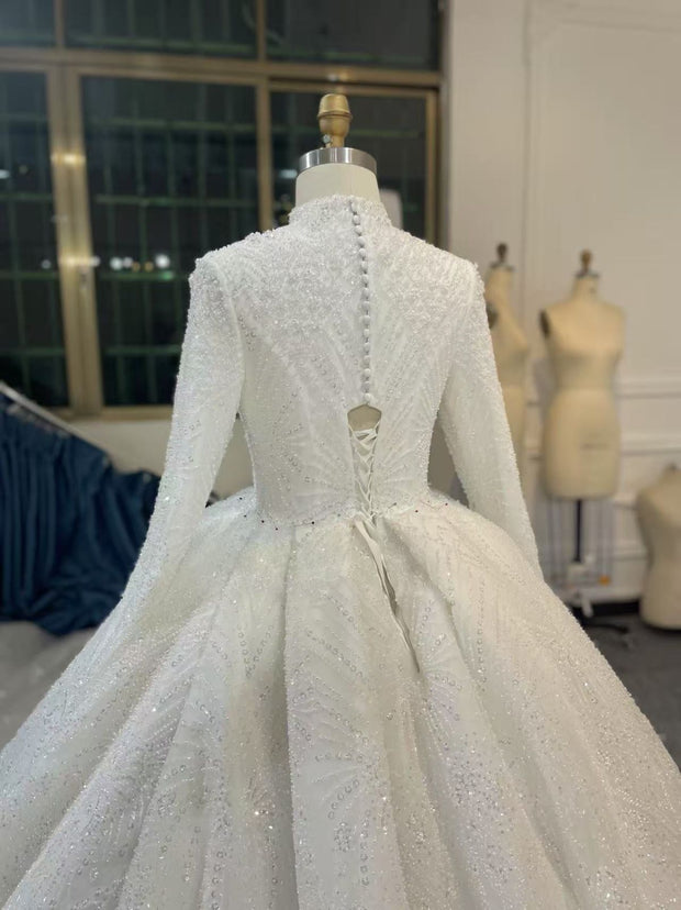 BYG25-9 A SUPER CLASSIC MUSLIM WEDDING DRESS WITH PEARL EMBROIDERY