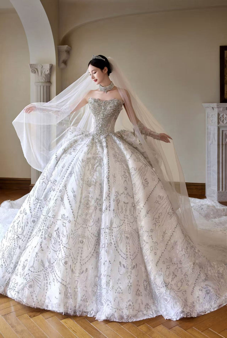 HT COLLECTION 03 LUXURIOUS AND EXQUISITE HANDMADE DIAMOND STRAPLESS DRESS