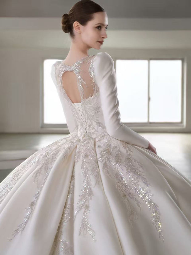X25-87 STRAPLESS SATIN WEDDING DRESS ADORNED WITH CRYSTALS