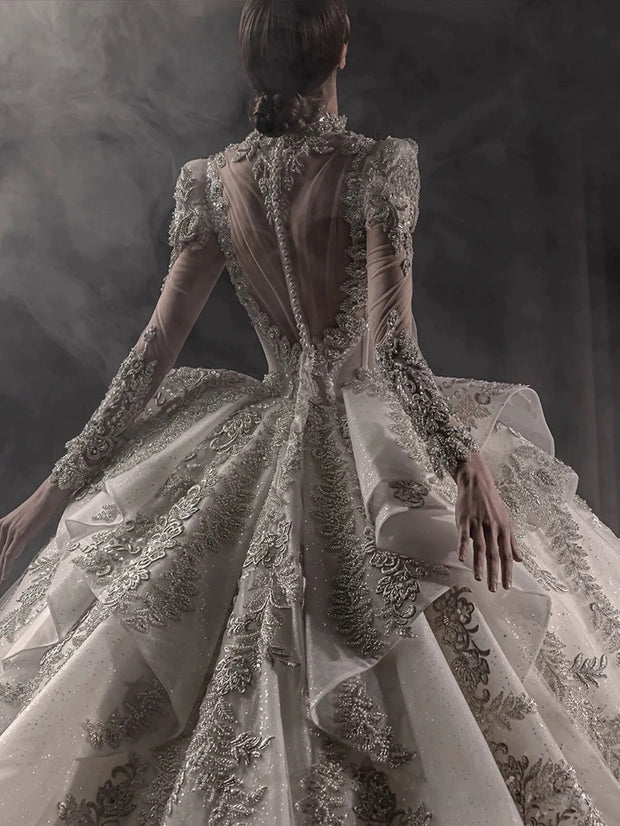 DIVINE 10 ORNATE 3D RUCHED COREST BODICE BALL GOWN
