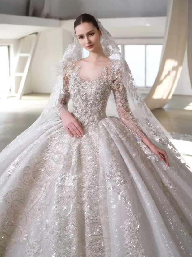 X25-88 STRAPLESS WEDDING DRESS WITH TWINKLING PEARL DOTS