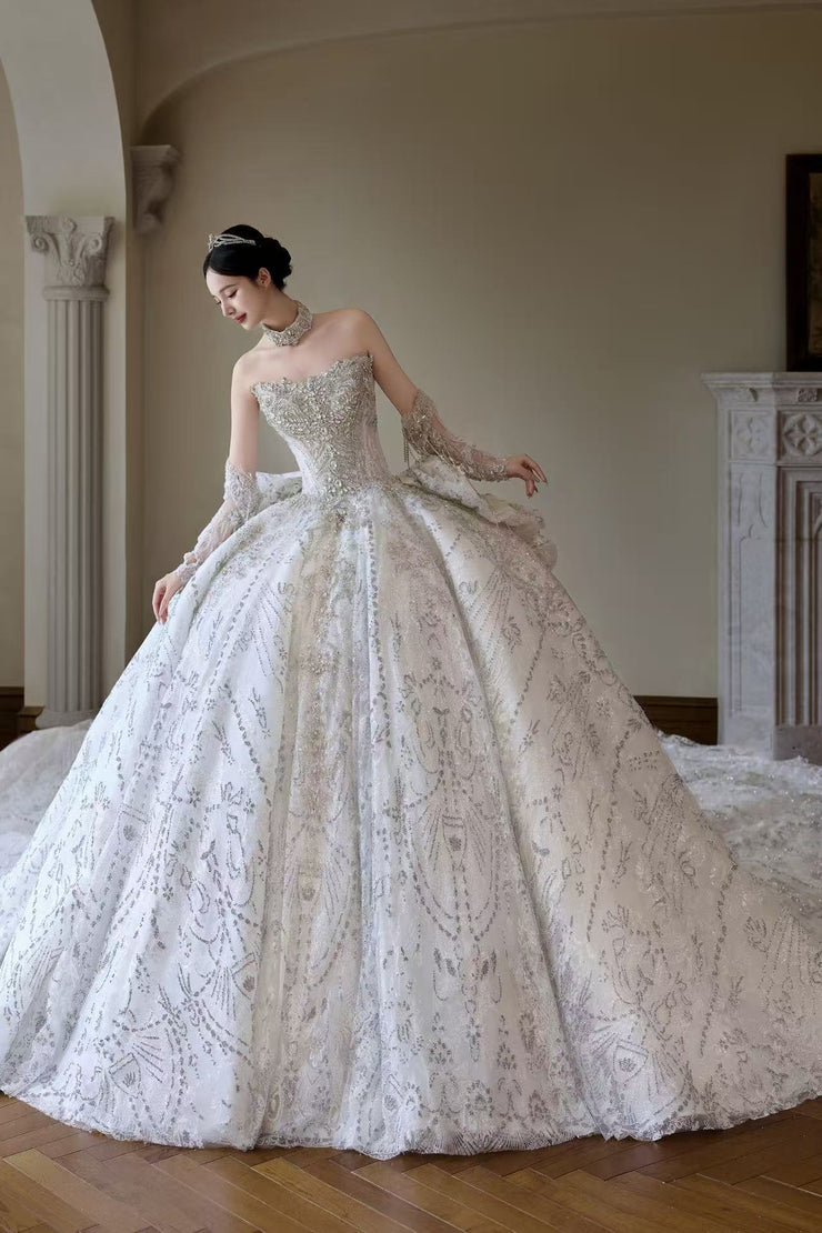 HT COLLECTION 03 LUXURIOUS AND EXQUISITE HANDMADE DIAMOND STRAPLESS DRESS
