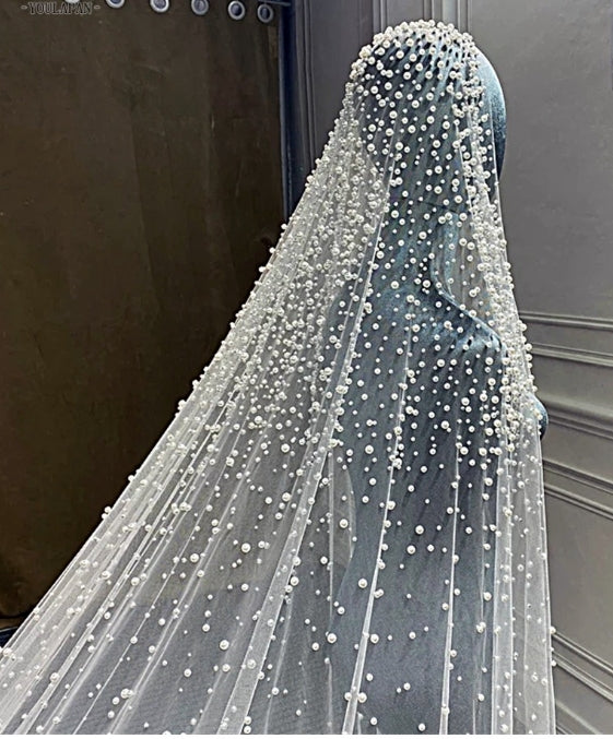 Wedding dress Pearly Long Veil Bridal Veil with Pearls