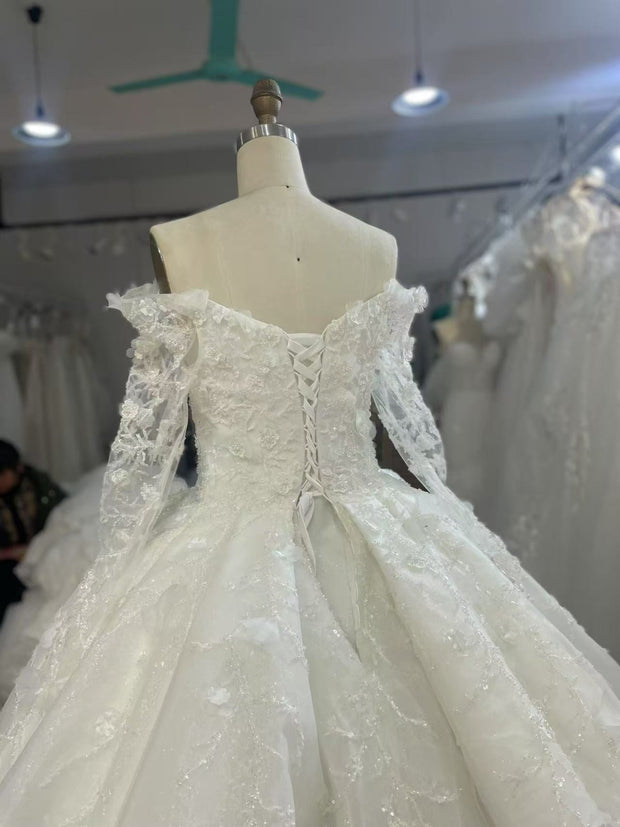 BYG25-1 STRAPLESS THREE-DIMENSIONAL EMBROIDERED BALL GOWN WEDDING DRESS