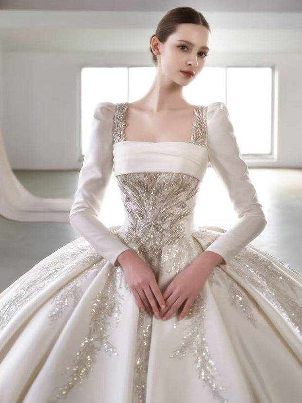 X25-87 STRAPLESS SATIN WEDDING DRESS ADORNED WITH CRYSTALS