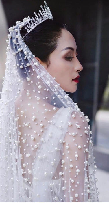 Wedding dress Pearly Long Veil Bridal Veil with Pearls