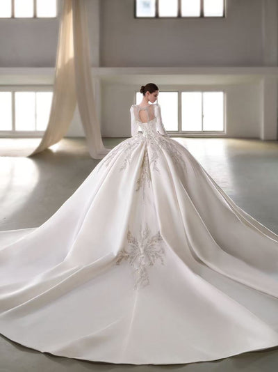 X25-87 STRAPLESS SATIN WEDDING DRESS ADORNED WITH CRYSTALS