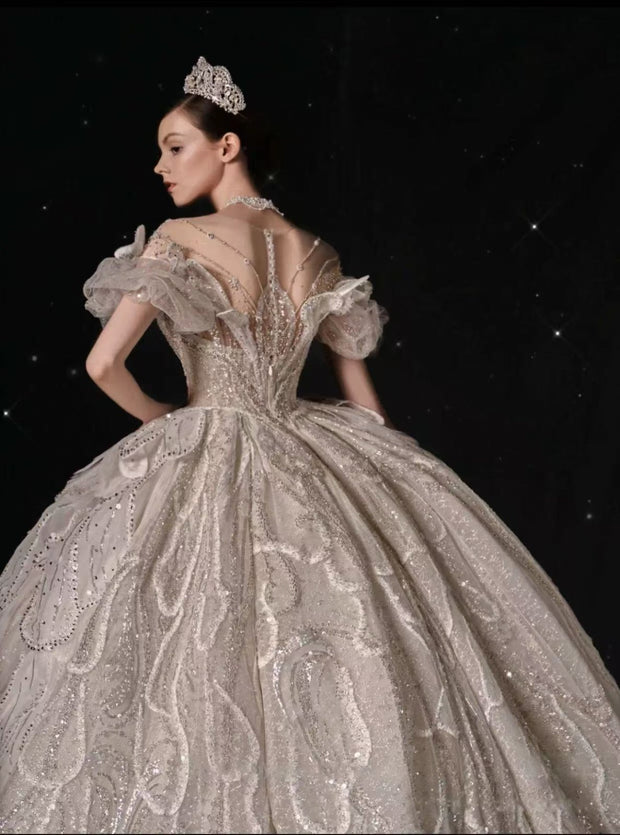 DIVINE 05 REGAL SHEER CORSET WITH AN INNER V PATTERN BALL GOWN