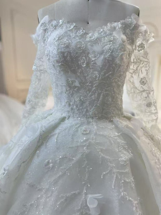 BYG25-1 STRAPLESS THREE-DIMENSIONAL EMBROIDERED BALL GOWN WEDDING DRESS