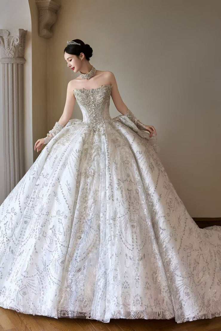 HT COLLECTION 03 LUXURIOUS AND EXQUISITE HANDMADE DIAMOND STRAPLESS DRESS