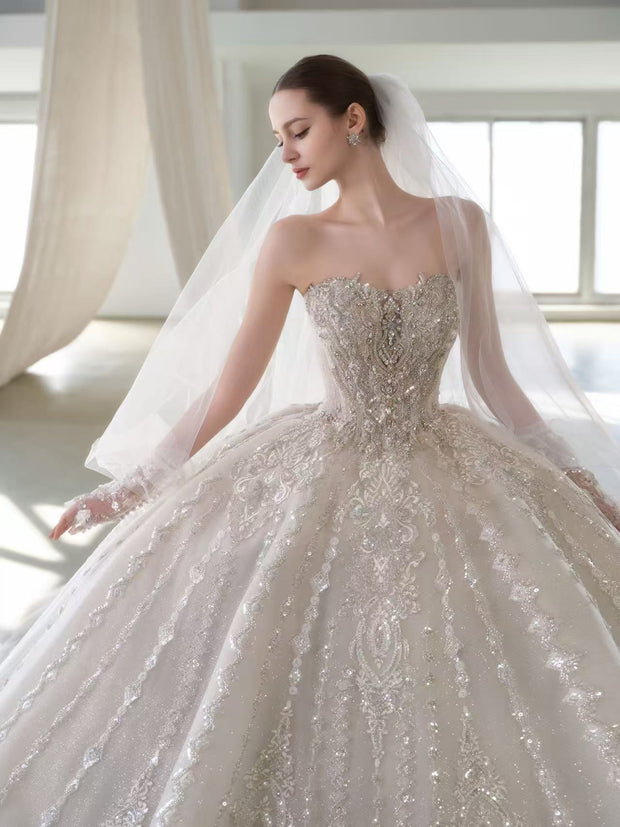 X25-86 STRAPLESS WEDDING DRESS WITH STAR - SHAPED SEQUINS