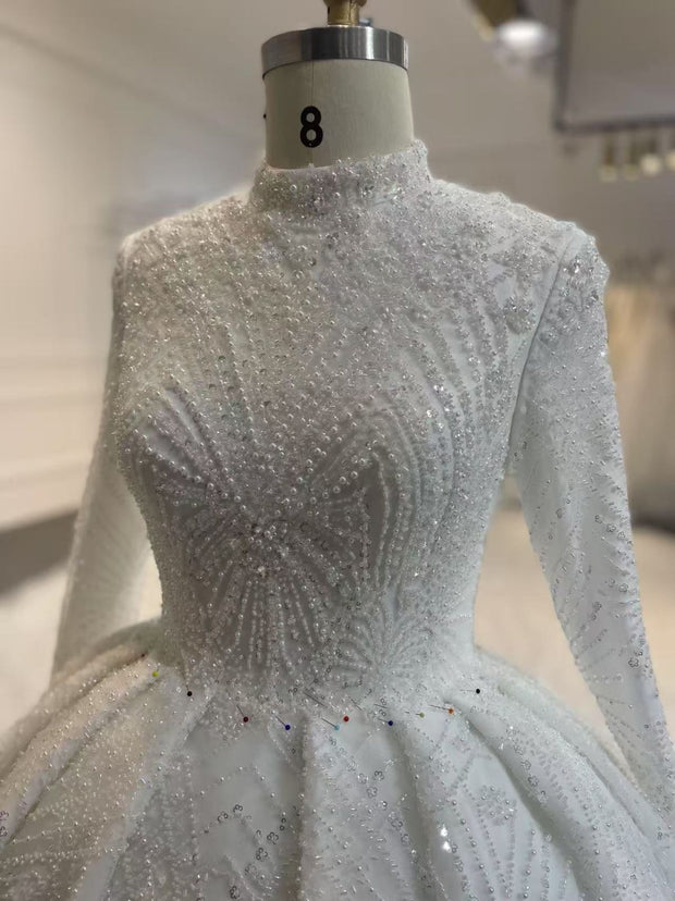 BYG25-9 A SUPER CLASSIC MUSLIM WEDDING DRESS WITH PEARL EMBROIDERY