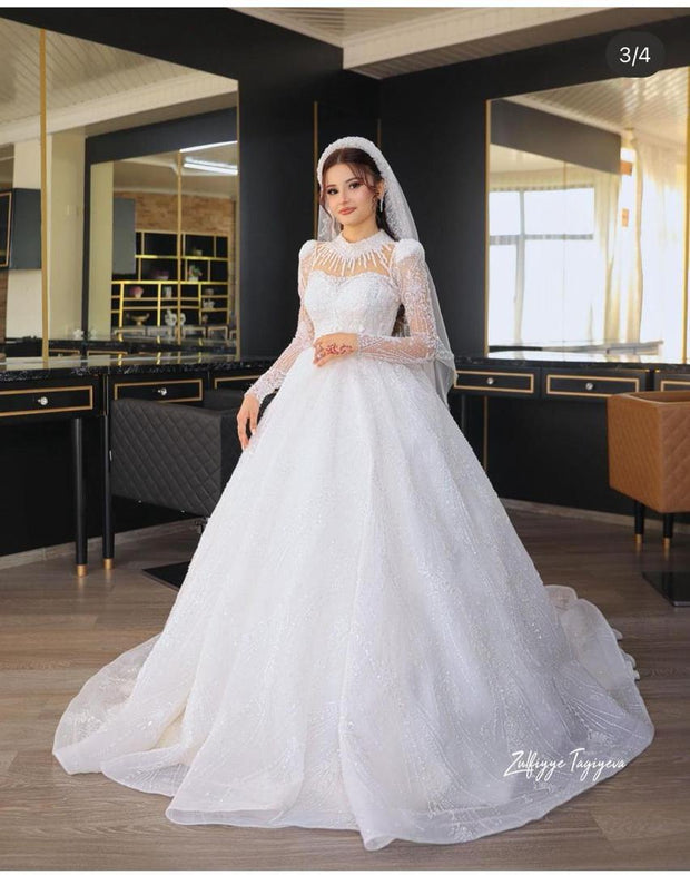 BYG24-26 PEARL BEADED BALL GOWN WEDDING DRESS