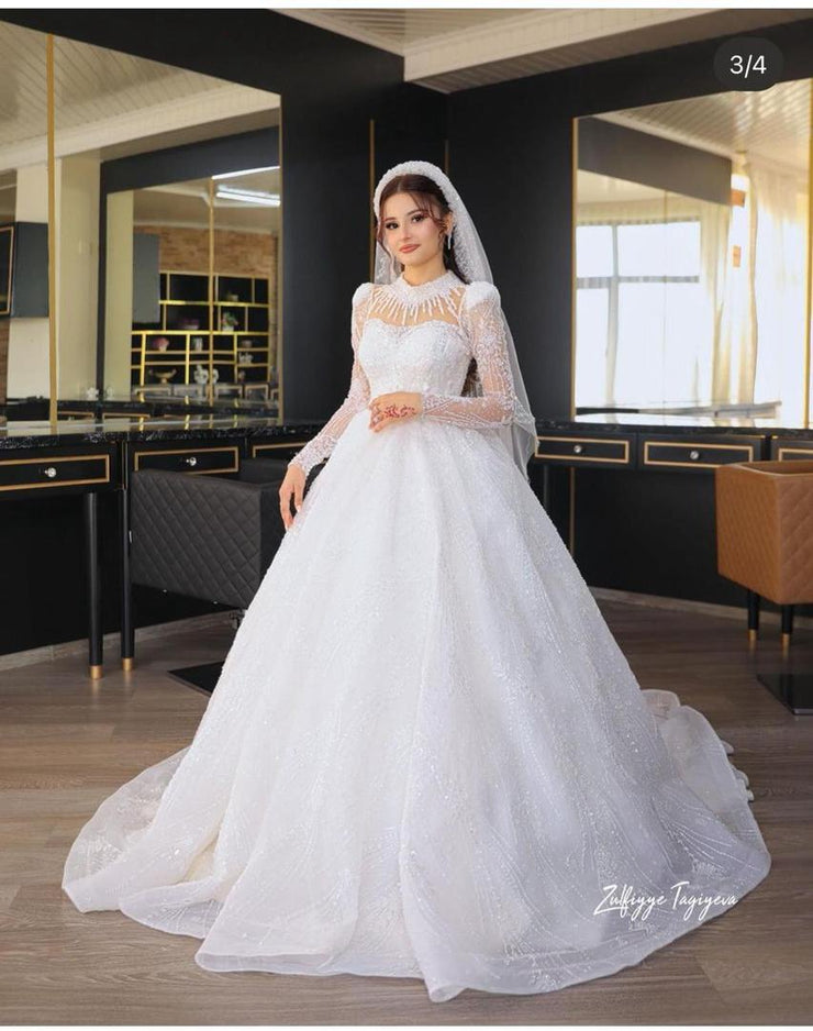 BYG24-26 PEARL BEADED BALL GOWN WEDDING DRESS