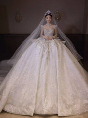HT COLLECTION 05 LUXURY HEAVY-DUTY LONG-SLEEVED BIG TRAIN WEDDING DRESS