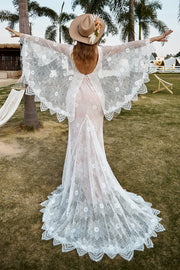 BYG-12 Deep V-neck, bat sleeves, slim fit mermaid wedding dress, high-end lace appliqués