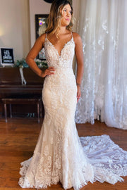 BYG-25 Deep V Neckline Premium Lace Appliqué Mermaid Wedding Dress