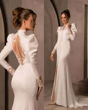 BYG-38 , Long sleeves, skirt slit, wedding dress