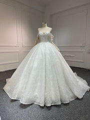 BYG-#Z306-LONG-SLEEVED ONE-SHOULDER PRINCESS-STYLE LUXURIOUS 3D LACE EMBROIDERY MAIN WEDDING DRESS WITH BIG TRAILING TAIL