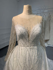 BYG23-23 Long-sleeved deep V Mermaid wedding dress + detachable Tail