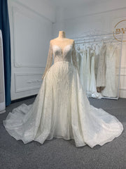 BYG23-23 Long-sleeved deep V Mermaid wedding dress + detachable Tail