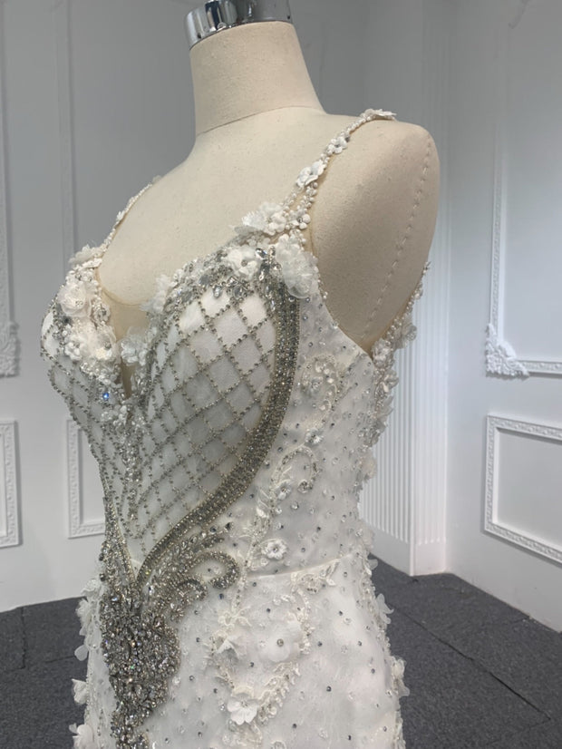 BYG23-35 Spaghetti straps backless luxury 3D flower Mermaid Dress + detachable tail