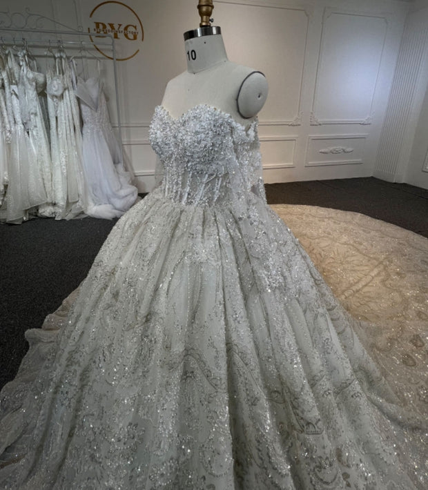 BYG24-19 LUXURY STRAPLESS HEAVY BEADING  BALL GOWN WEDDING DRESS