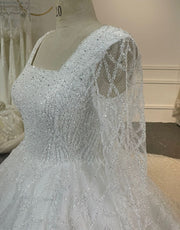 BYG24-22 SQUARE NECK SEQUIN GRID LACE WEDDING DRESS WITH BACK STRAP