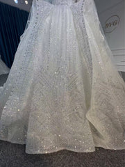 BYG24-23 LUXURY SEQUINS LONG SLEEVE WEDDING DRESS WITH CATHEDRAL TRAIN