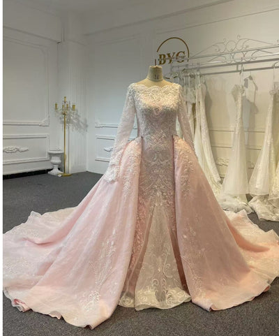 BYG24-30 SATIN FISHTAILL WEDDING DRESS(DETACHABLE TRAIN)