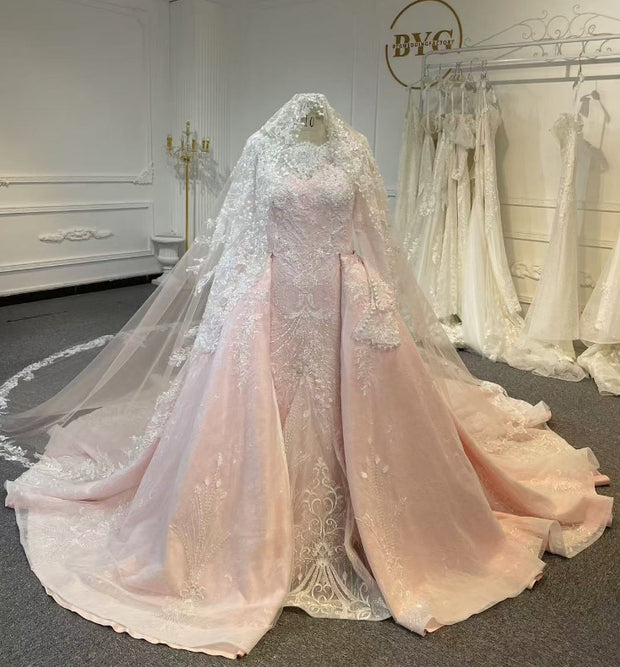 BYG24-30 SATIN FISHTAILL WEDDING DRESS(DETACHABLE TRAIN)
