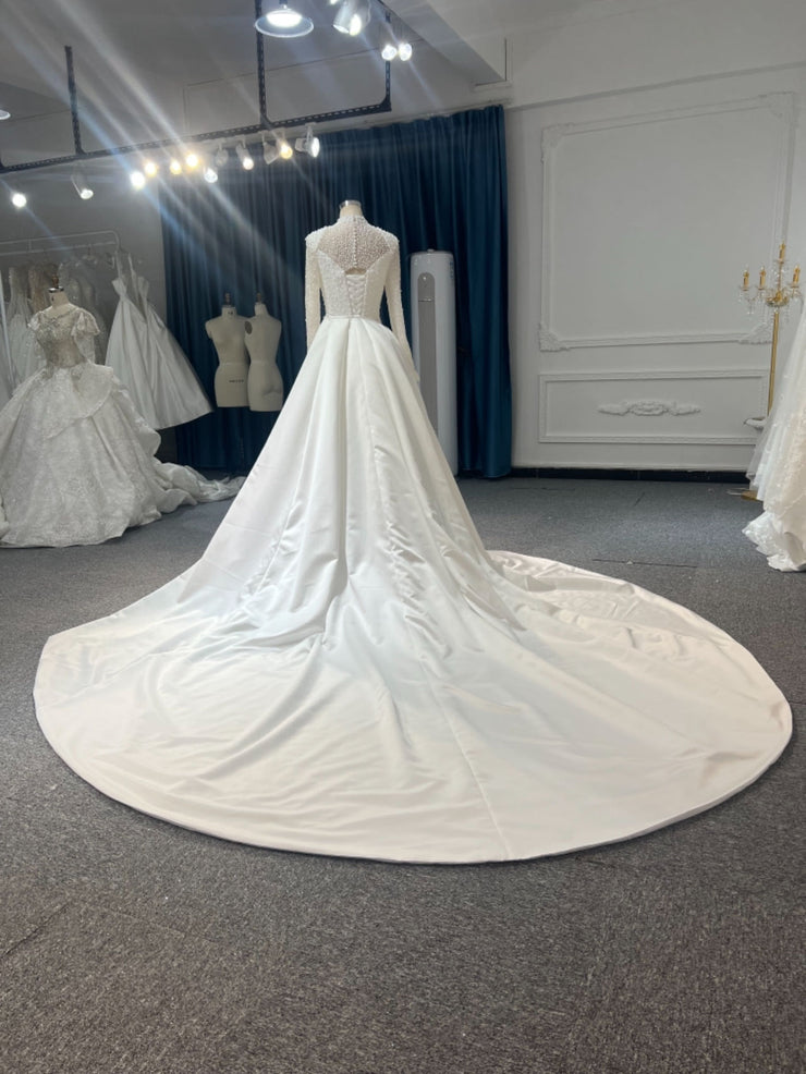 satin mermaid wedding dress with detachable train Mermaid Sweetheart Spaghetti strap Floor-length Sleeveless Backless Wedding Dress