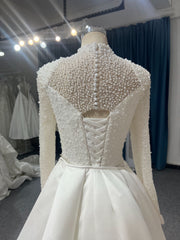 BYG24-5 Luxurious beaded satin mermaid wedding dress + detachable hanging trailer